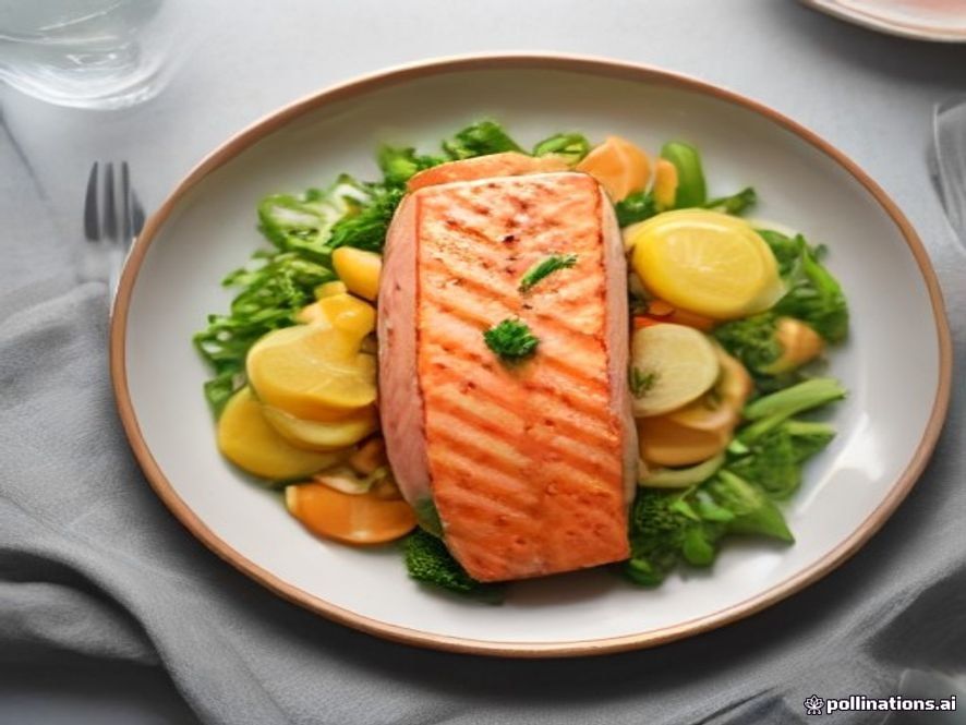 Salmão grelhado com legumes e limão
